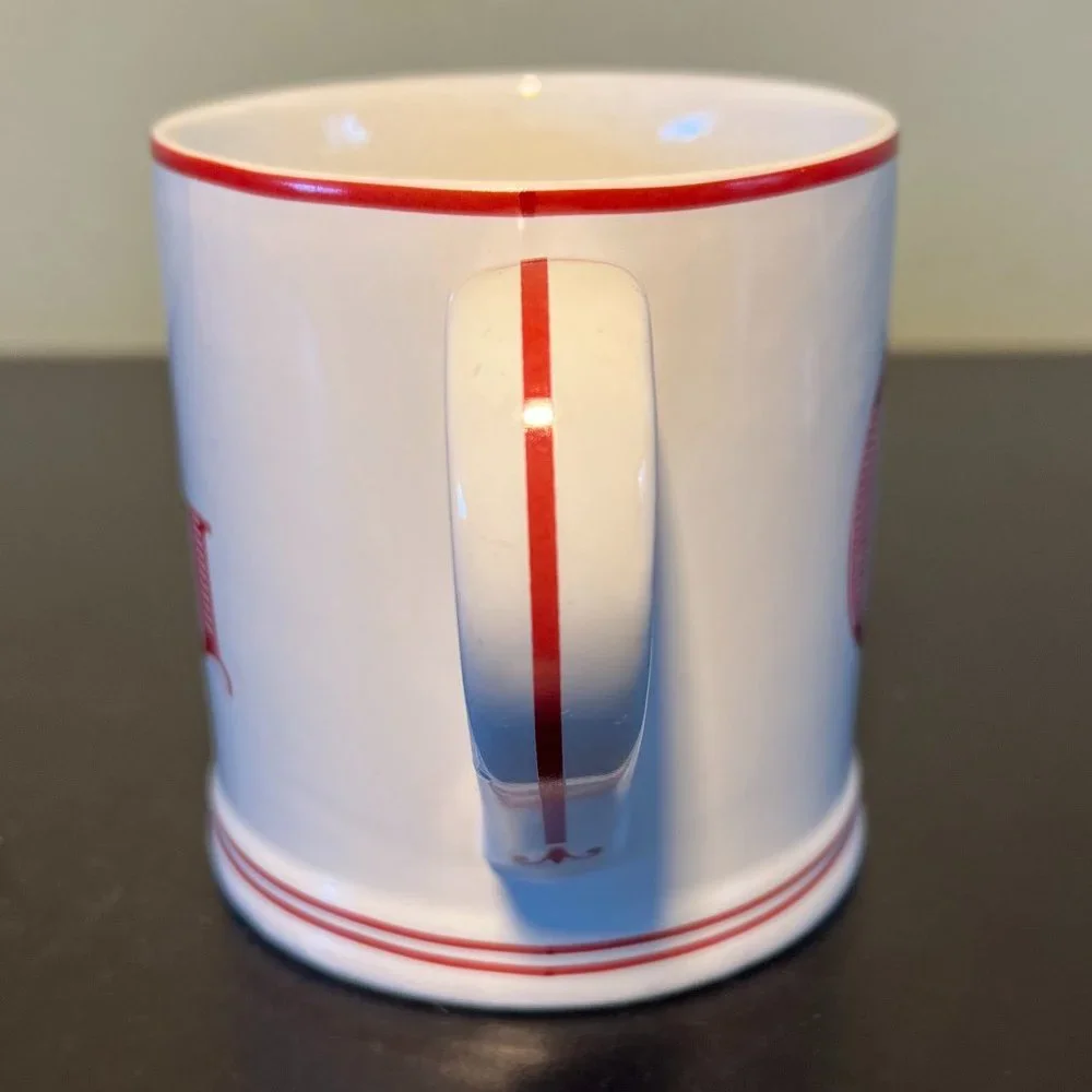 SUR LA TABLE Monogram Letter G Initial White Red Coffee Mug 14oz Tea Cup Retro
